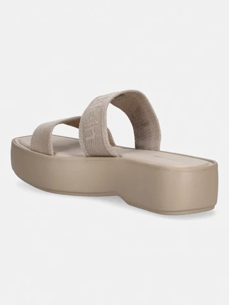Calvin Klein klapki FLATFORM SNDL WEBBING beżowe