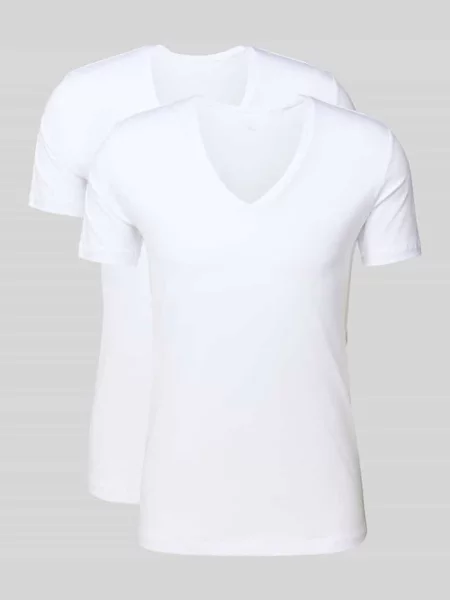 T-shirt o kroju slim fit z dekoltem w serek model ‘Daily Comfort’ Falke biała