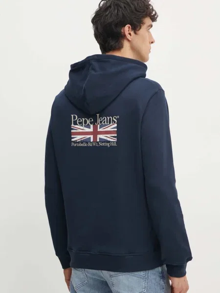 Суичър с качулка Pepe Jeans с качулка с принт тъмносиньо
