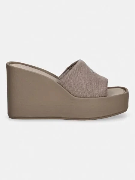 Calvin Klein natikači s polno WEDGE 70 SNDL CANV MG rjava