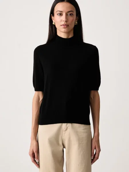 United Colors of Benetton pulover cu mânecă scurtă pentru femei cu lână negru