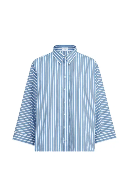 Koszula Brunello Cucinelli w paski popelinowa niebieska