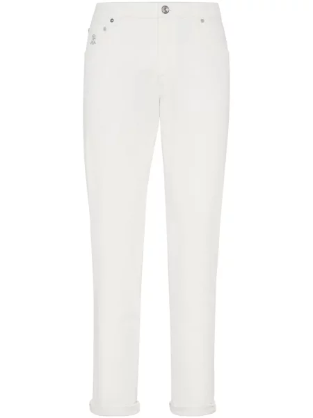 Džíny Brunello Cucinelli s výšivkou bílé