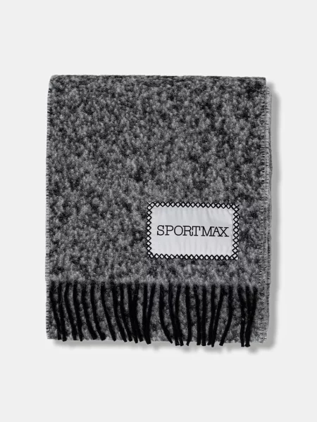 Sportmax fular cu lână LIRICHE cu model negru