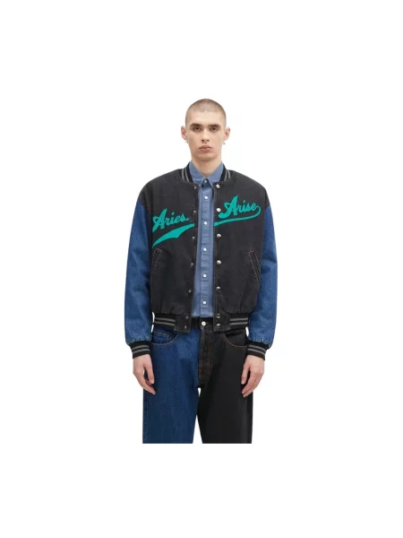 Aries kurtka bomber jeansowa Varsity Denim Jacket przejściowa czarny