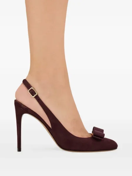 Pantofi cu toc Ferragamo cu funde slingback violet