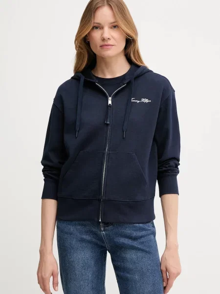 Суичър с качулка Tommy Hilfiger с качулка тъмносиньо