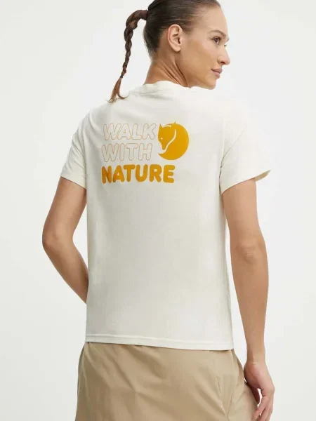 Тениска Fjallraven Walk With Nature бежово
