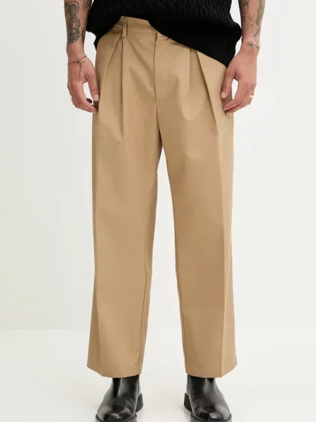 Панталон Fiorucci Beige Logo Embroidered Chino Trousers мъжки зелено със стандартна кройка бежово