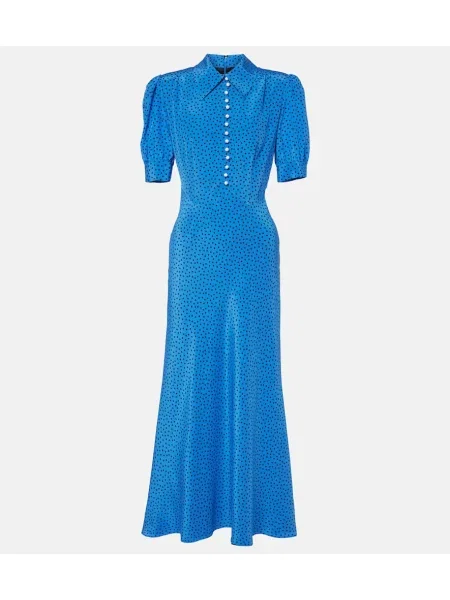 Svilena pikčasta maksi obleka Alessandra Rich modra