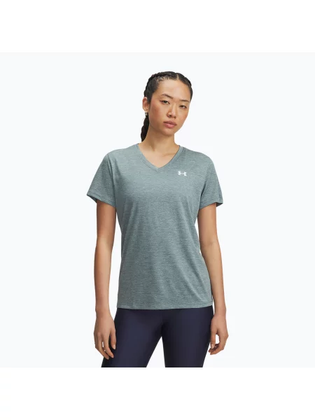 Tricou de antrenament pentru femei Under Armour Tech V-Twist jasper blue/white alb