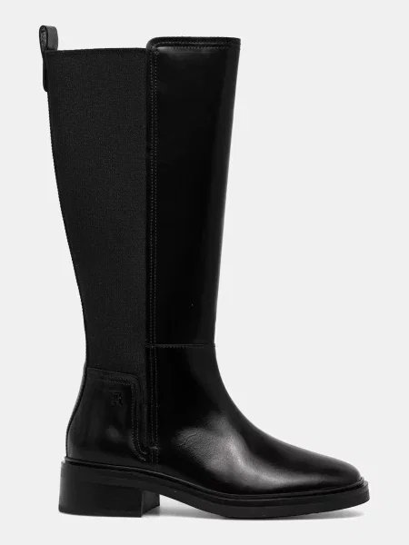 Tommy Hilfiger cizme de piele TH MINIMAL ABRASIVATO LONG BOOT negru