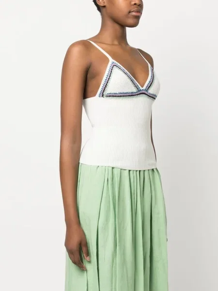 Top Chloé tricotate cu decolteu în V alb