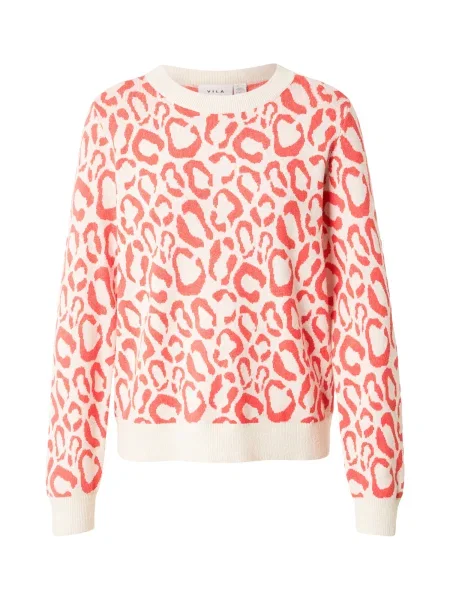 VILA Pulover VIRIL kremna / svetlo rdeča