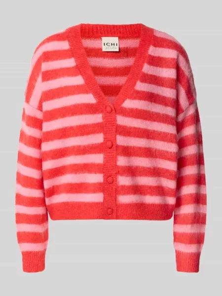 Kardigan rozpinany we wzór na całej powierzchni z dekoltem w serek model BLUSH' Ichi czerwony