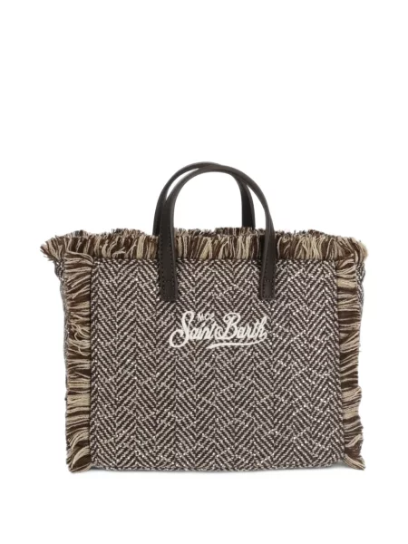 Geantă shopper Mc2 Saint Barth tricotate cu model herringbone maro