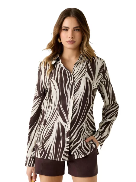 Majica z dolgimi rokavi Guess rjava