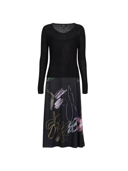 Maxi obleka Desigual z dolgimi rokavi črna