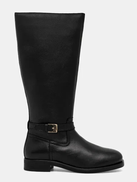 Cizme Tommy Hilfiger din piele cu cataramă lungi negru