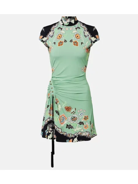 Rochie Roberto Cavalli cu model floral din jerseu verde