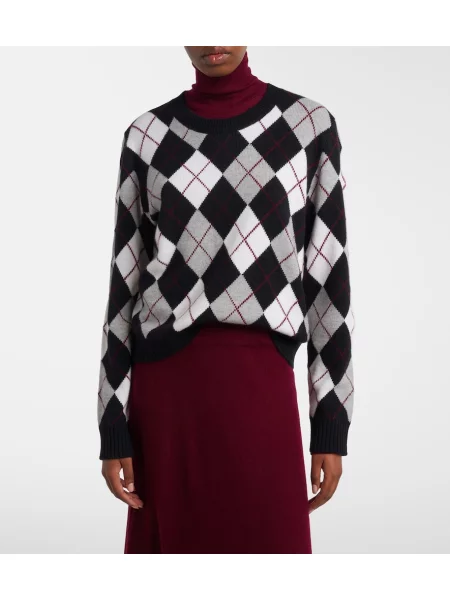 Pulover Lisa Yang din cașmir cu model argyle negru