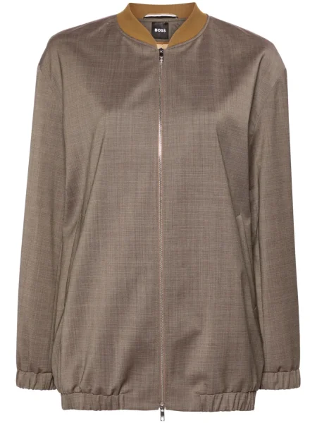 Kurtka bomber Boss wełniany w kratkę brązowy