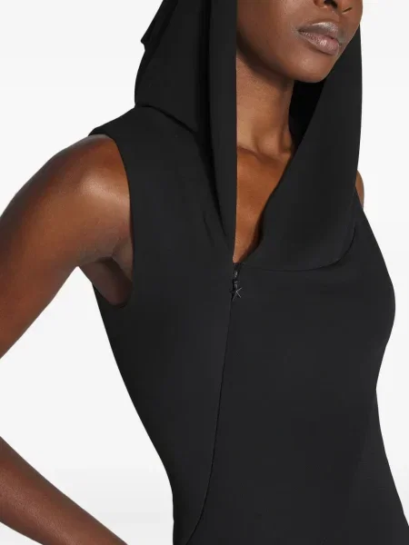 Rochie maxi Mugler cu glugă de costum negru