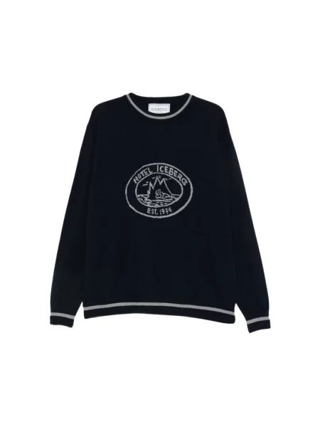 Dzianinowy sweter Iceberg z logo niebieski