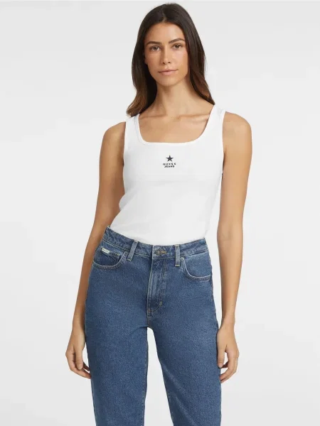 Top din denim Guess Jeans alb