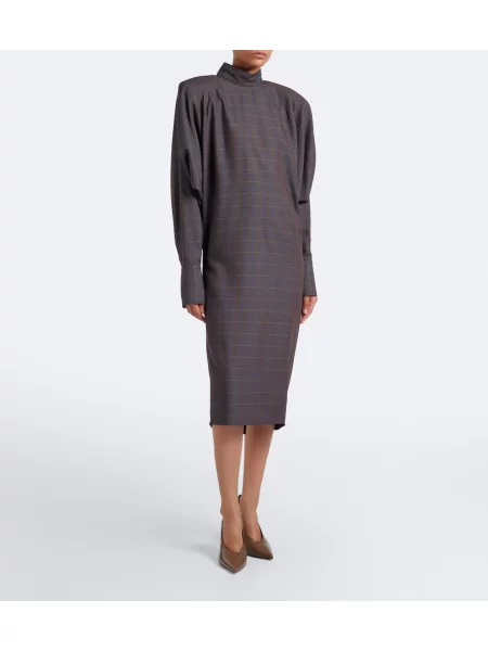 Rochie midi Mugler în carouri drapată maro