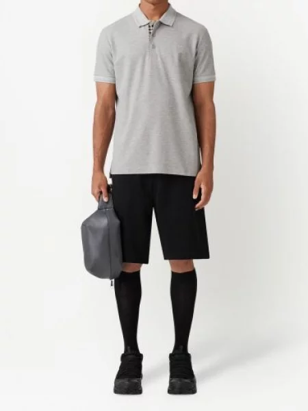 Tricou polo Burberry cu broderie gri