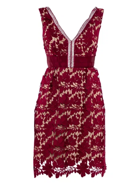 Rochie mini Self-portrait cu model floral din dantelă roșu