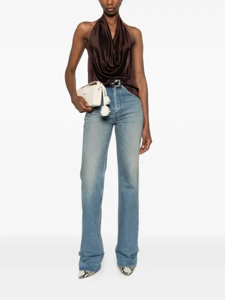 Top Elisabetta Franchi drapat cu gât halter maro