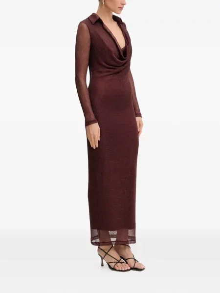 Rochie maxi Bardot lungă de costum roșu