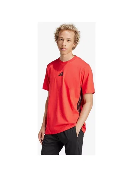 Koszulka adidas Essentials Single 3 Stripes krótki rękaw czerwony intensywny S czarny