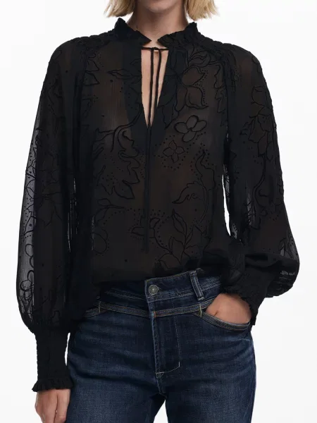 Bluză Desigual cu mâneci lungi lungă negru