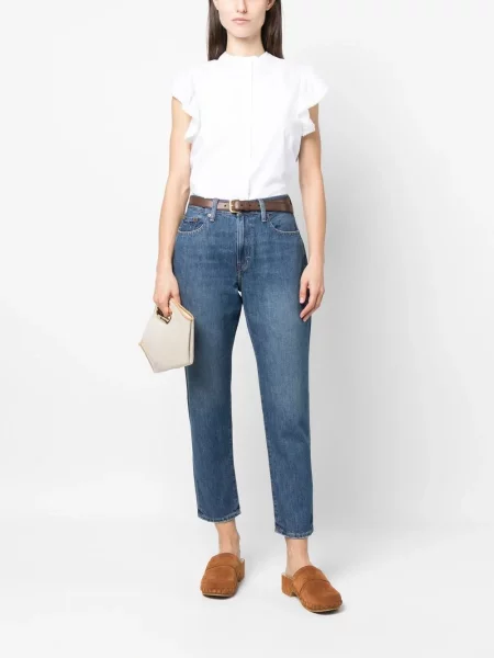 Boyfriendy Polo Ralph Lauren plecione z wysoką talią o krotszym kroju brązowe