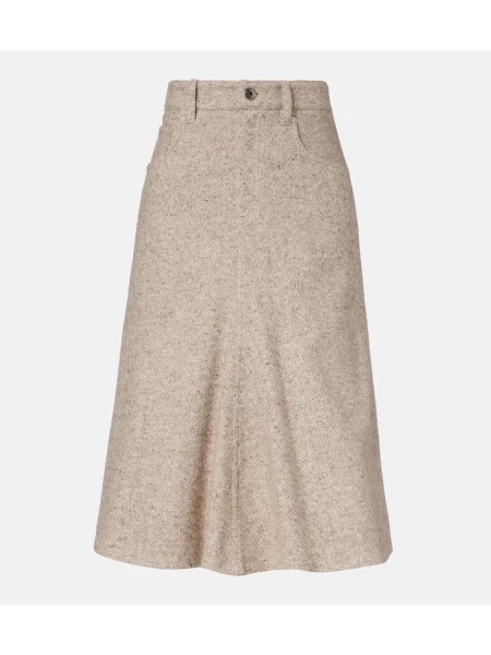 Fustă midi Brunello Cucinelli de lână până la genunchi bej