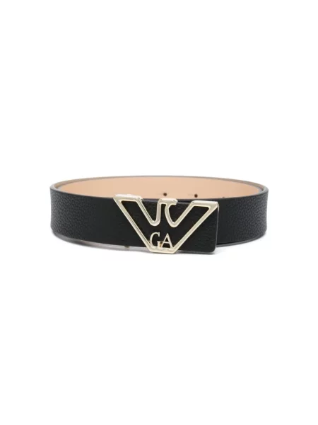 Pasek Emporio Armani skórzany z logo czarny