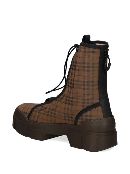 Botine Vic Matié cu șireturi în carouri din dantelă maro