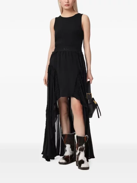 Fustă Allsaints cu volane asimetrică negru