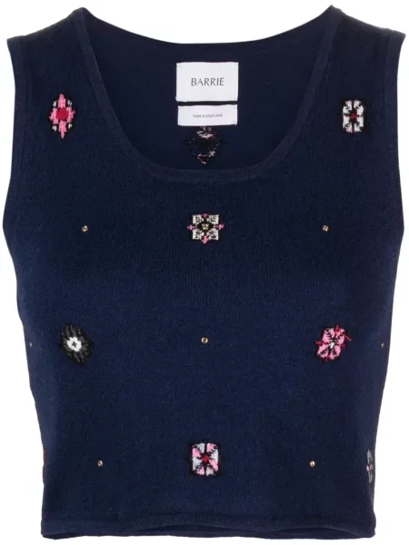 Dzianinowy top Barrie w kwiatki o krotszym kroju niebieski