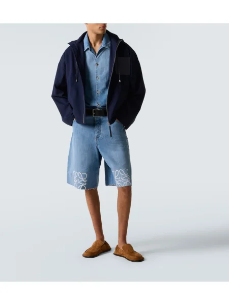 Geacă Loewe cu glugă din țesătură twill albastru