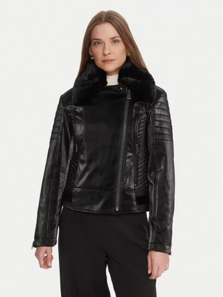 Guess Usnjena jakna črna