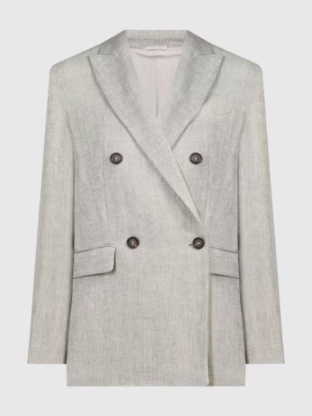 Двобортний жакет з льону з ланцюжком моніль Brunello Cucinelli сірий