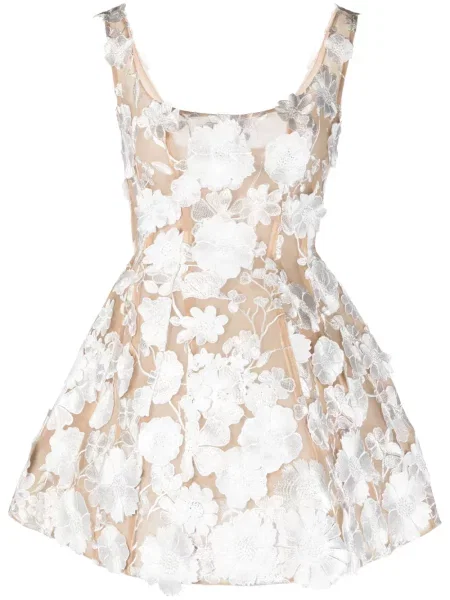 Rochie mini Bronx & Banco fără mâneci cu model floral din dantelă alb
