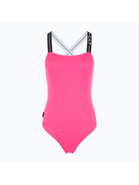 Emporio Armani Logo Tape One Piece бански костюм неоново розово