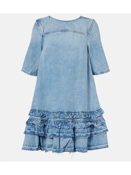Sukienka jeansowa Ganni z falbankami niebieska