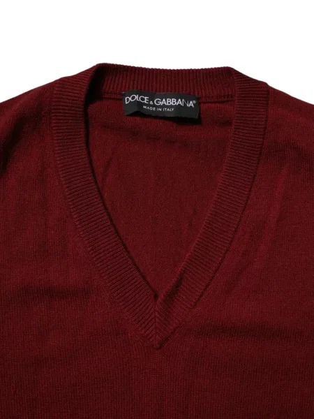 Плетен пуловер Dolce & Gabbana с V-образно деколте червено