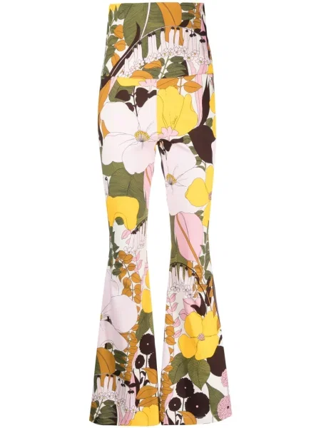 Pantaloni La Doublej cu model floral cu imagine evazate roz